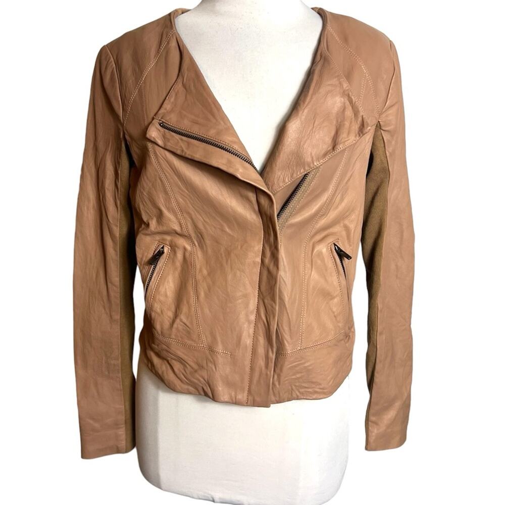 Veda leather motorcycle jacket tan blush Sz M